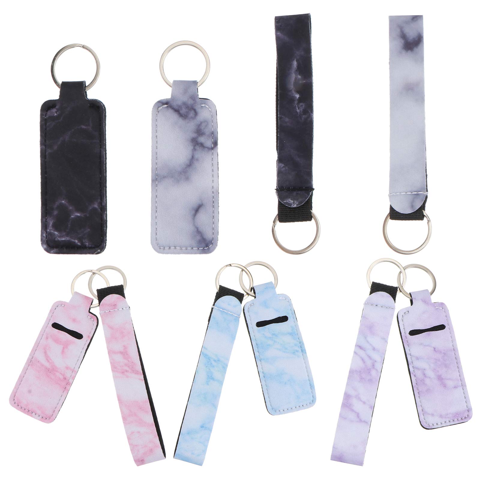 10Pcs Holder Keychains Neoprene Lipstick Holder Lip Balm Sleeve Pouch with Wristlet Lanyard for Outdoor Travel Accessories