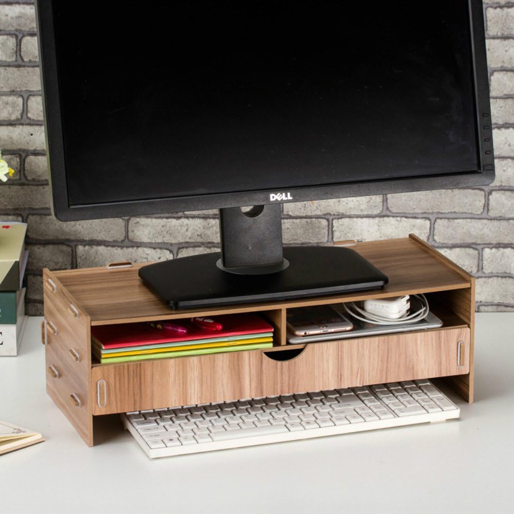 Dreamaccess Wooden TV Laptop PC Monitor Stand,Extra Drawer,Cellphone Pocket,Book Shelf,Pen Box,Daily Stuff Organizer-Cherrywood
