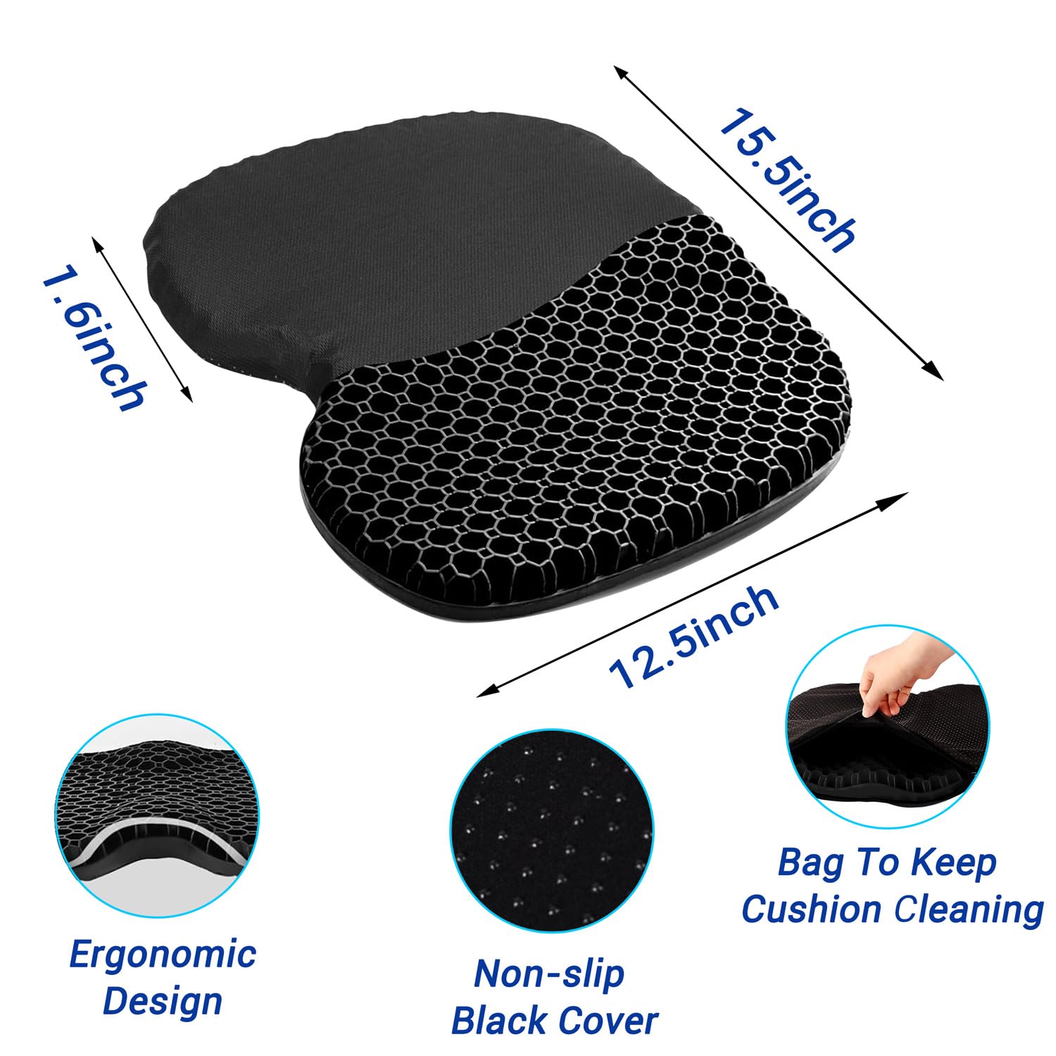 Ouffun Kayak Gel Seat Cushion, Thicken Waterproof Seats Chair Cushions Kayak Seat Pad with Non Slip Cover for Sit in Inflatable Kayak Canoe Kayak Boat Accessories Equipment Gear for Fishing Kayaking