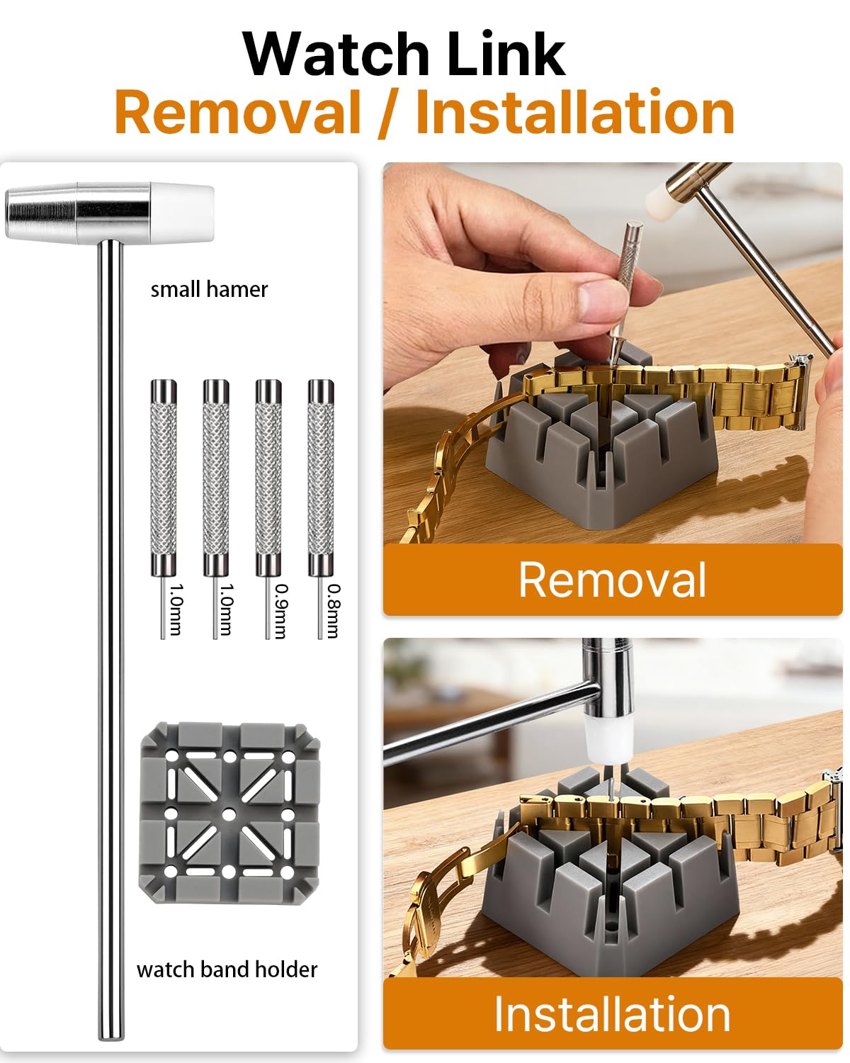 EasyTime Watch Link Removal Kit: Professional Watch Strap Adjustment Tool Band Replacement Bracelet Resize Kit for All Size with 108 PCS Spring Bars 20 PCS Link Pins