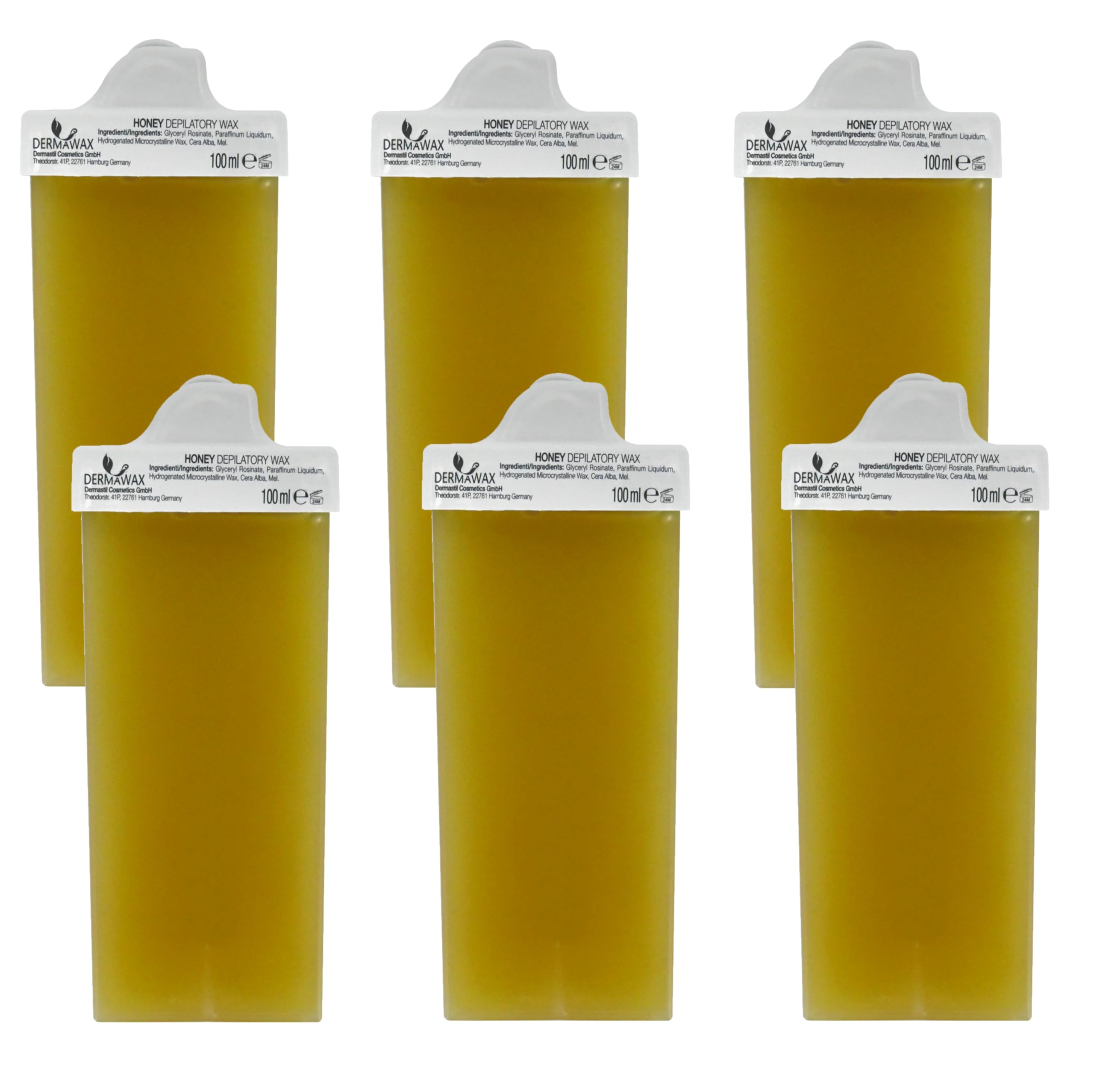 DERMAWAX Dermawax 6x 100 ml honey roll on warm wax wax cartridges with small roll for hair removal - upper lip, eyebrow waxing