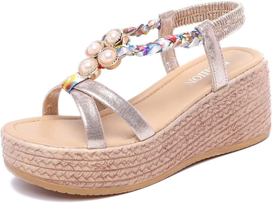 Womens Ladies Flat Slip On Pearl Sandals Ankle Strappy Diamante Gladiator Size | eBay