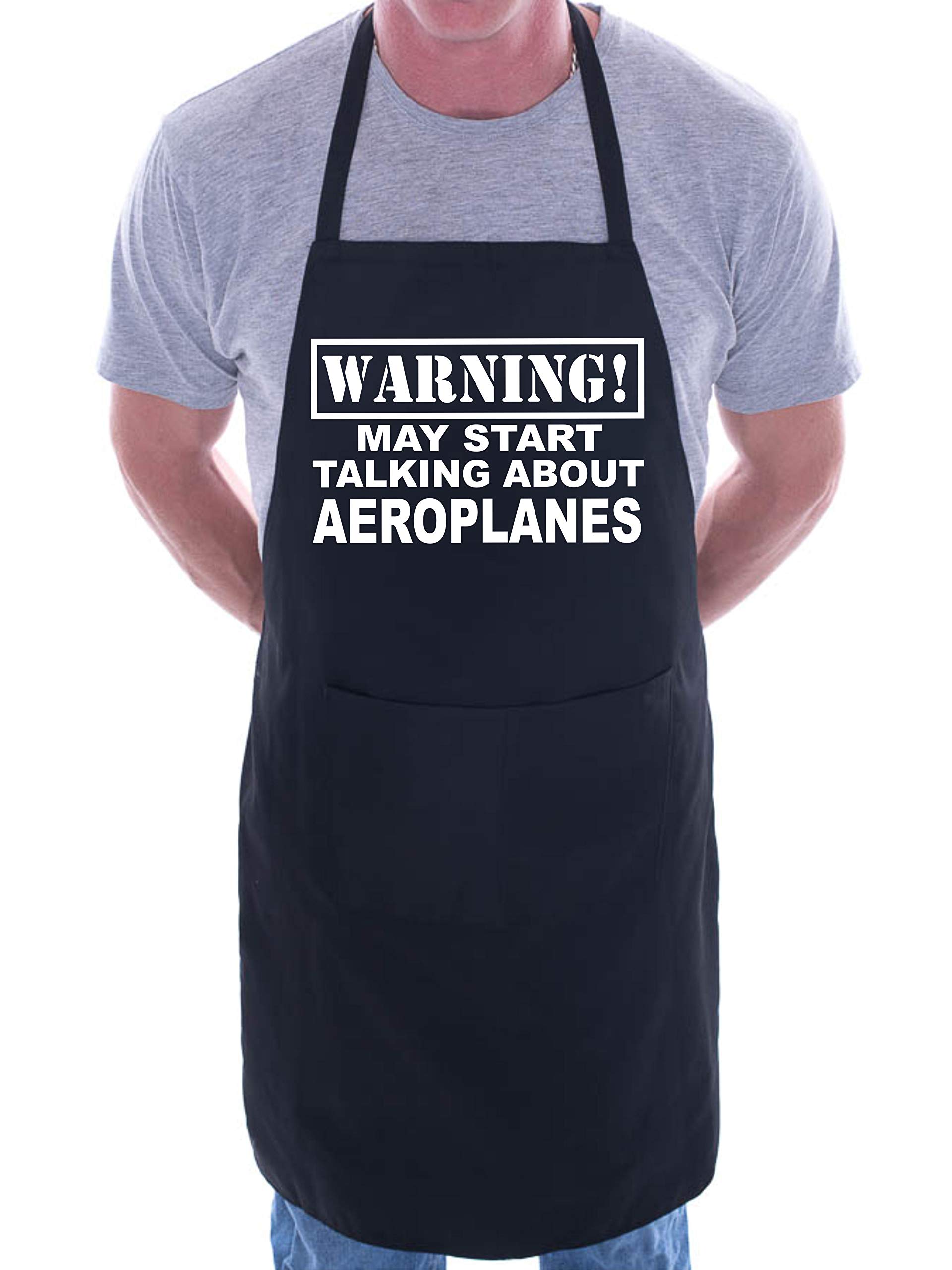 Print4U Warning May Talk About Aeroplanes Funny BBQ Novelty Cooking Apron Black