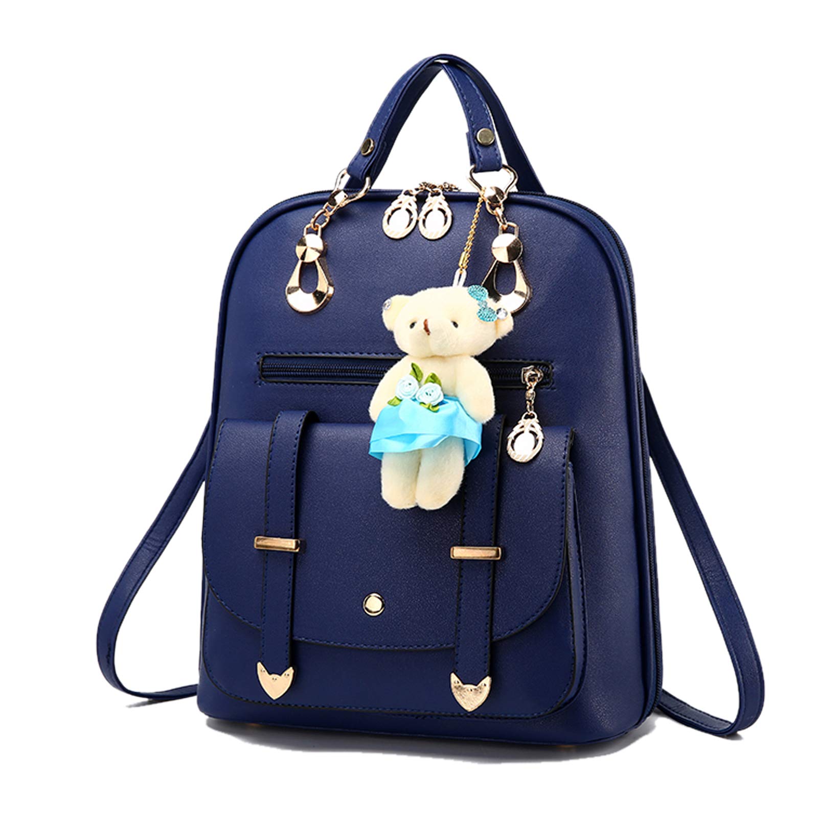 FANDARE Women Backpack Fashion Daypacks Girl Waterproof School Bag Shoulder Bag PU Bookbag for Travel College Dating Shopping Knapsack Dark Blue