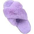 Comwarm Women's Cross Band Fuzzy Slippers Fluffy Open Toe House Slippers Cozy Plush Bedroom Shoes Indoor Outdoor