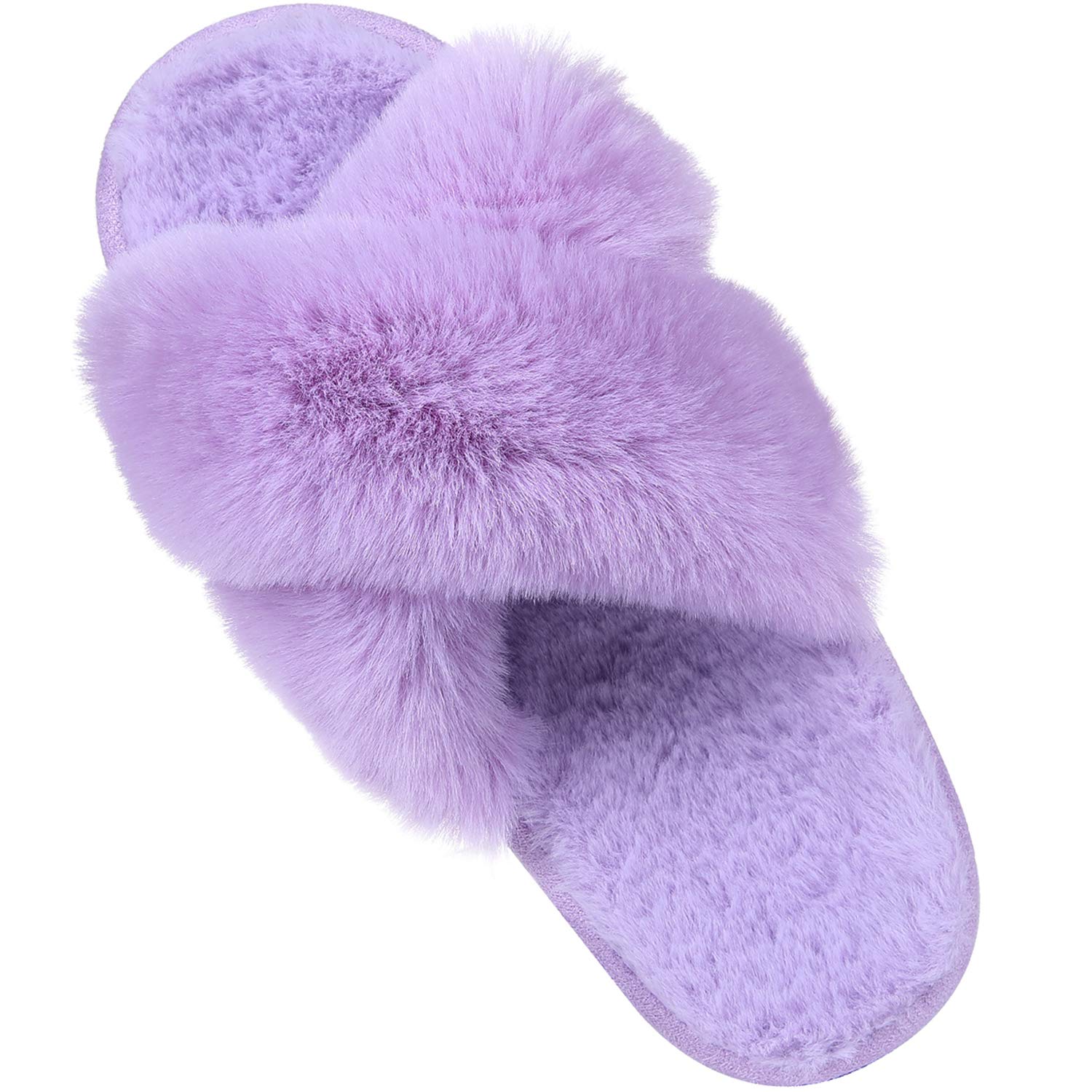 Women's Soft Plush Lightweight House Slippers Non Slip Cross Band Slip on Open Toe Cozy Indoor Outdoor Slippers