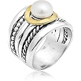 JEAN RACHEL JEWELRY Mixed Metal Two Tone Ring for Women – Pearl Rope Bead – 925 Sterling Silver & 14K Gold Over Silver – Freshwater Pearl Statement Ring – Hypoallergenic Design