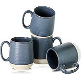 HASENSE Ceramic Large Coffee Mugs Set of 4-15 Ounce Porcelain Coffee Cups Set with Handle Perfect for Tea, Cocoa, Latte, Milk and Cappuccino, Modern Tea Cups Set for Man and Woman, Dark Blue