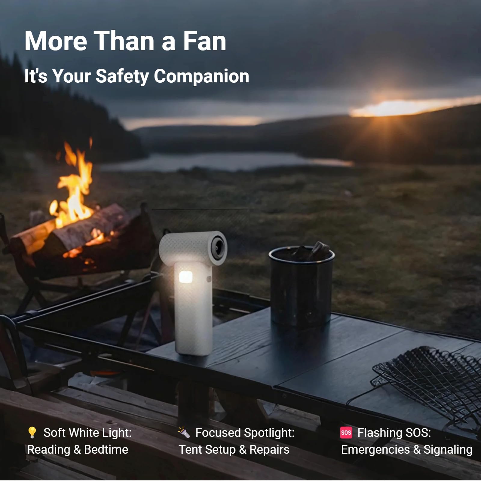 Portable Powerful Handheld Fan, 80,000 RPM High-Speed Turbo Personal Fan, 6 Gear Wind, 5000mAh Rechargeable Battery with LED Light & Multi-Function Dust Kit for Car Cleaning /Travel /Camping /Makeup