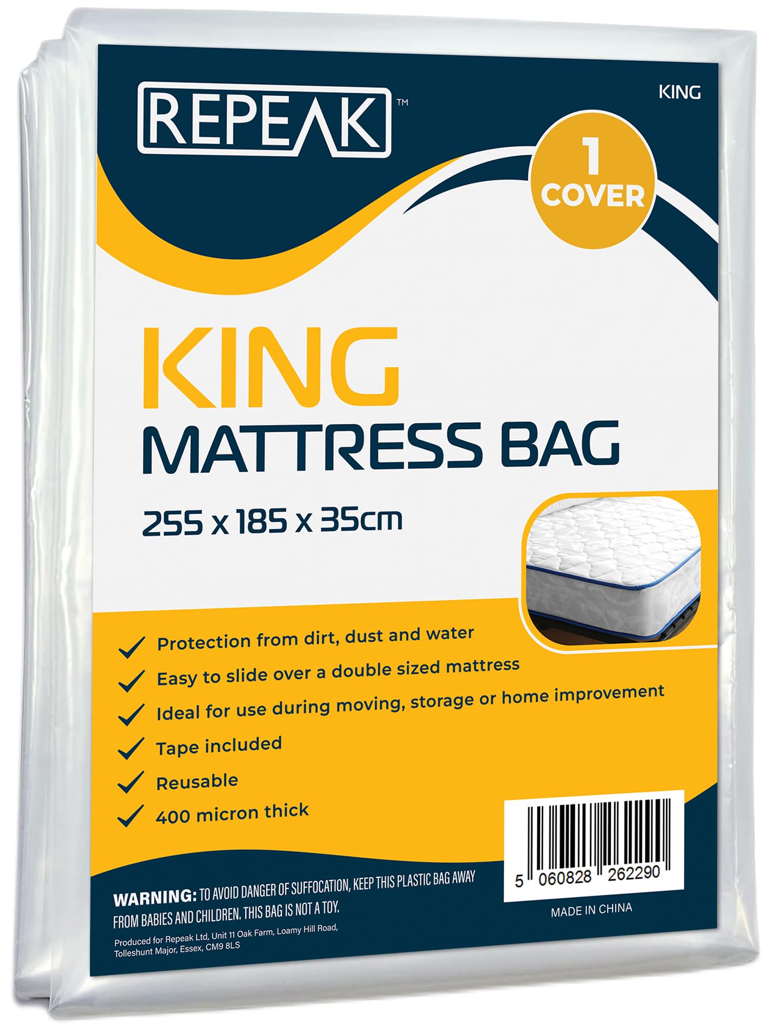 King Size Mattress Bag for Moving or Storage House Essentials - Waterproof Protector Mattress Bag, Strong Plastic Cover to Protect your Bed from Stains, Pets, Pest Damage, Dirt & Dust