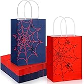 DERTE 24 Pcs Spider Party Favors Bags with Handles Spider Goodie Bags Kraft Treat Bag Cartoon Birthday Party Decorations for Birthday Party Gift Supplies Candy