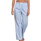 Viakeo Womens Pajama Pants Cotton Plaid Lounge Pants Y2K Pj Bottoms Drawstring Sleepwear With Pockets S-3XL