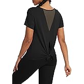 Bestisun Women Short Sleeve Workout Athletic Shirts Tie Back Sports Gym Tops Mesh Yoga Clothes