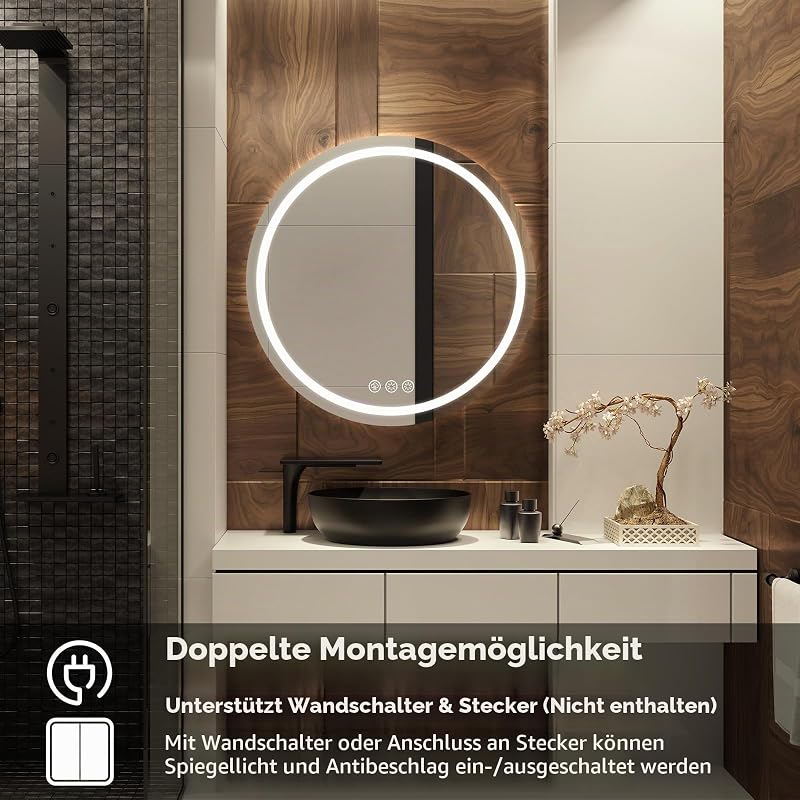 Badezimmerspiegel mit Beleuchtung, 60cm Rund Spiegel mit Beleuchtung — Foto 6 von 8
