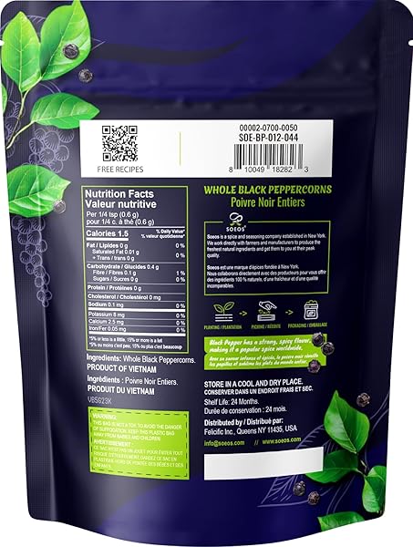 SOEOS BLACK PEPPERCORNS, 12OZ (PACK OF 1), WHOLE BLACK PEPPER, NON-GMO, KOSHER, FRESHLY PEPPERCORN BULK, PACKED TO KEEP PEPPERS FRESH, READY TO USE PEPPERCORNS FOR GRINDER REFILL