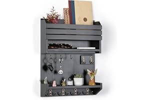 Innovation Key Holder for Wall, Wall Mounted Mail Organizer with 9 Key Hooks, Key Holder Wall Mount for Home Entryway Decor, Black