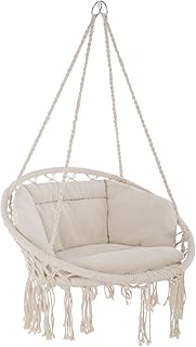 TecTake 800708 Hängesessel zum Aufhängen, Indoor und Outdoor, Ø Sitzfläche: ca. 60 cm, robuste Konstruktion, inkl. großem weichem Kissen - Diverse Farben - (Beige | Nr. 403205)