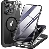 Miracase Magnetic for iPhone 15 Pro Max Case 6.7'' [Compatible with Magsafe] Full-Body Drop Proof Bumper Phone Case for iPhone 15 Pro Max with Built-in 9H Tempered Glass Screen Protector,Black