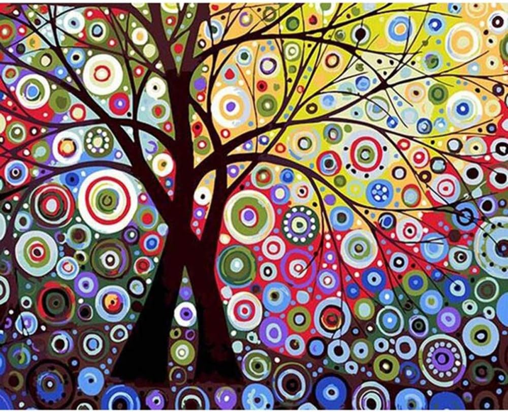 FDDPT Paint by Numbers for Adults Children Kids Kit Abstract sun tree 40 x 50cm
