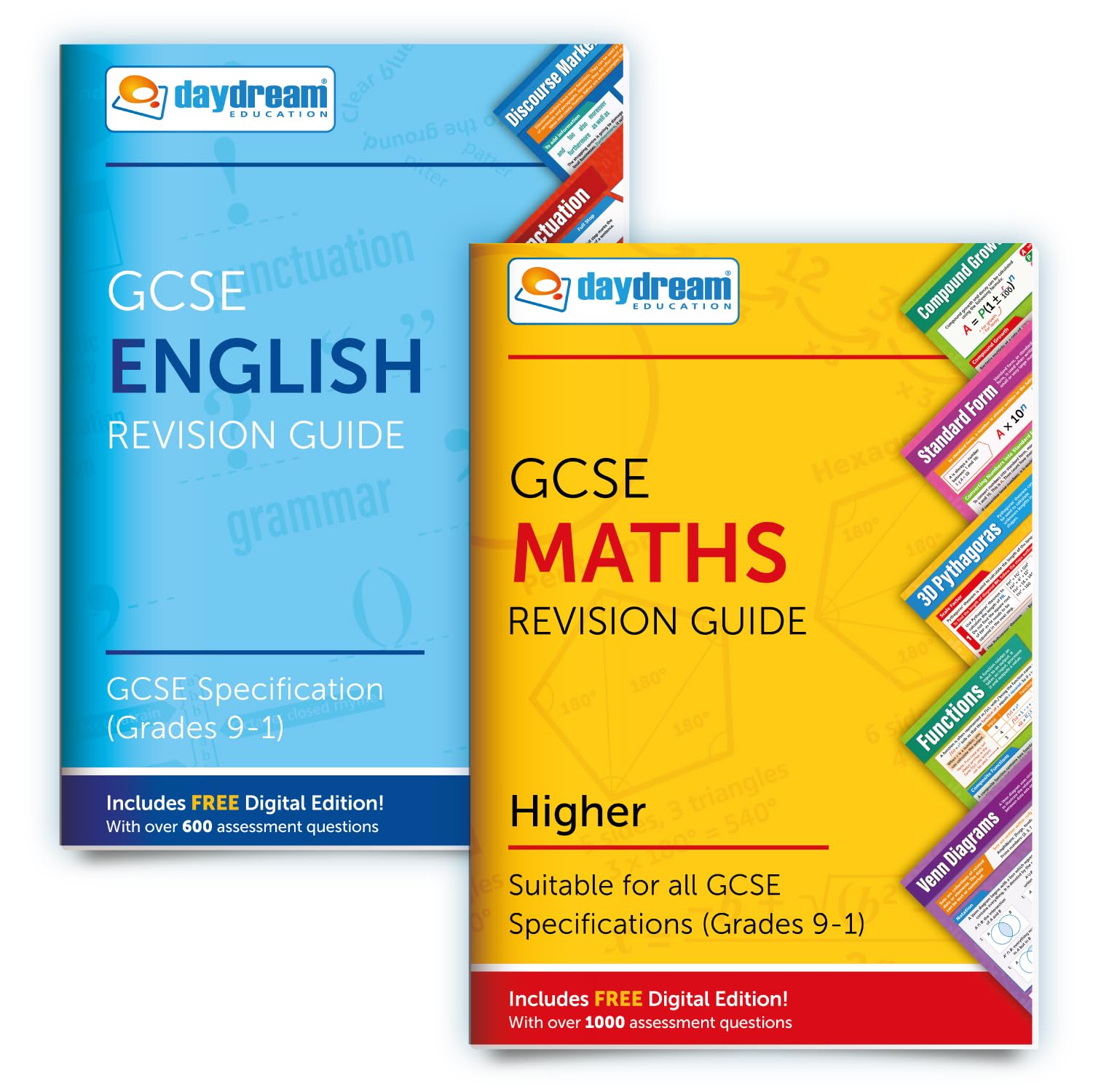 Daydream Education GCSE English & Maths (Higher) Study Pack, The Pocket-Sized Revision Guides, FREE Digital Editions with Over 1, 600 Assessment Questions! - for 2026-2027 exams (Pack of 2)