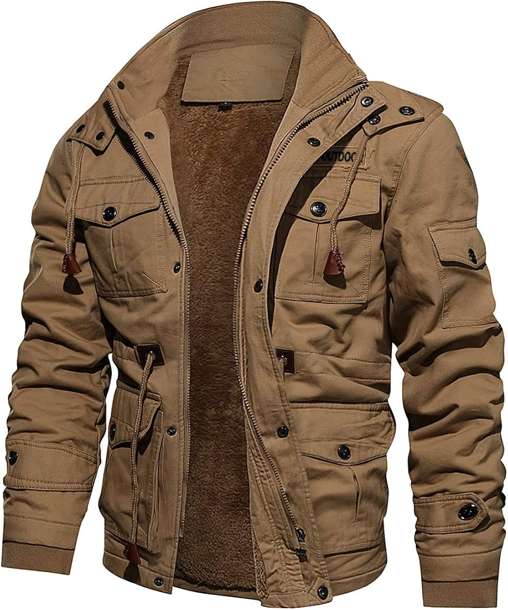 CRYSULLY Men's Winter Casual Thicken MultiPocket Outwear Jacket Coat