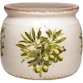 Olive Ceramic Planter, Italian Mediterranean Flower Pot for Indoor Plants | 6.29" Tuscan Vase &amp; Plant Pot with Drainage, Amalfi Coast Style Kitchen Home Decor Gift, Olive Green