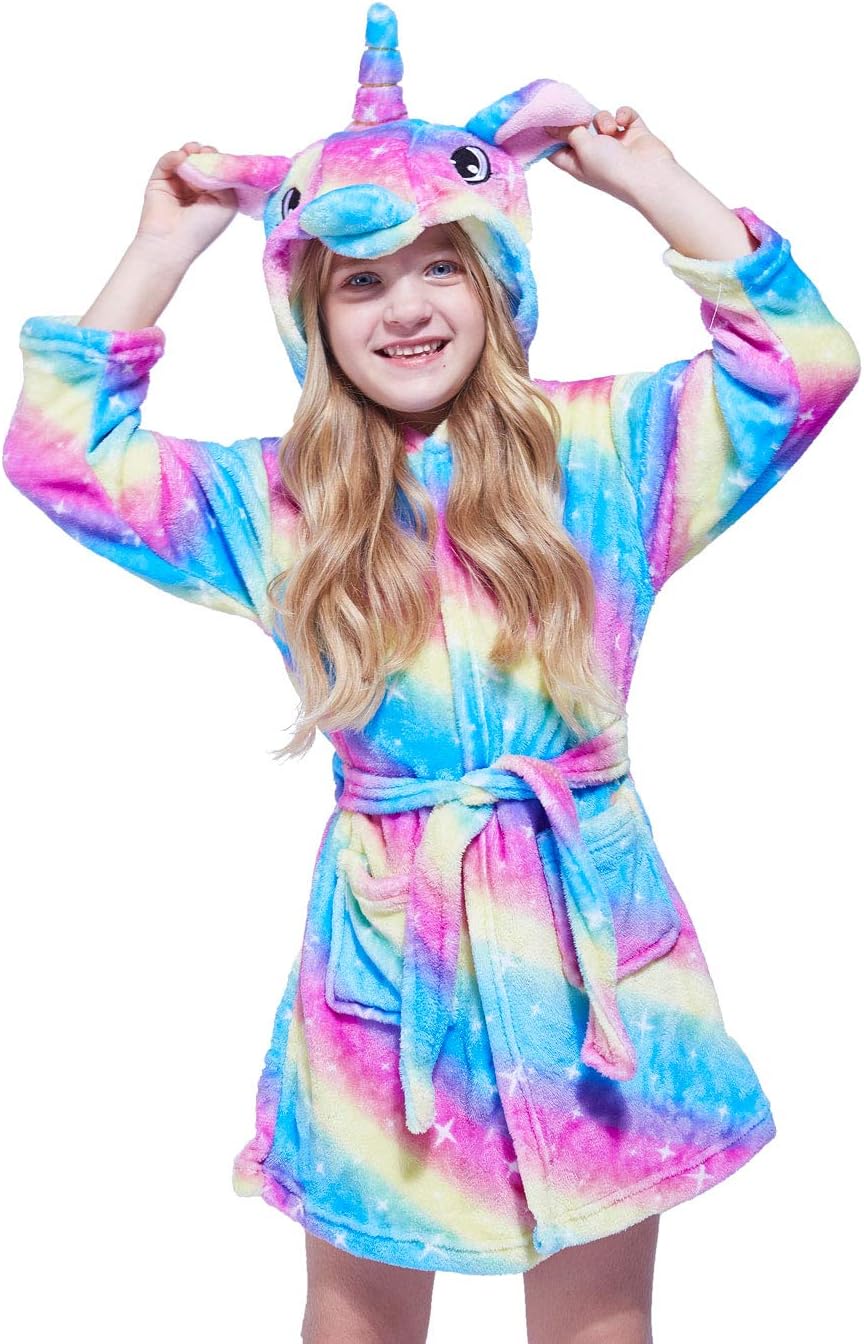 Kid Bathrobe Animal Design Robe Unisex Flannel Nightgown Hooded Sleepwear