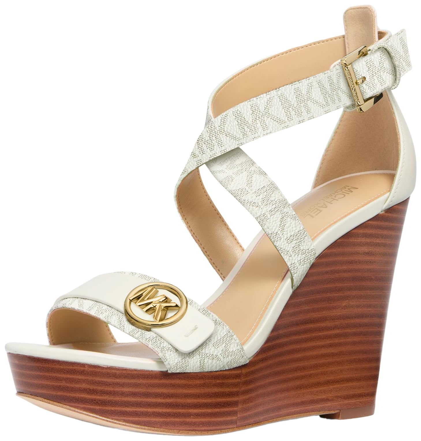 Michael Kors Women’s Carmen Wedge Sandal, Vanilla, 10.0