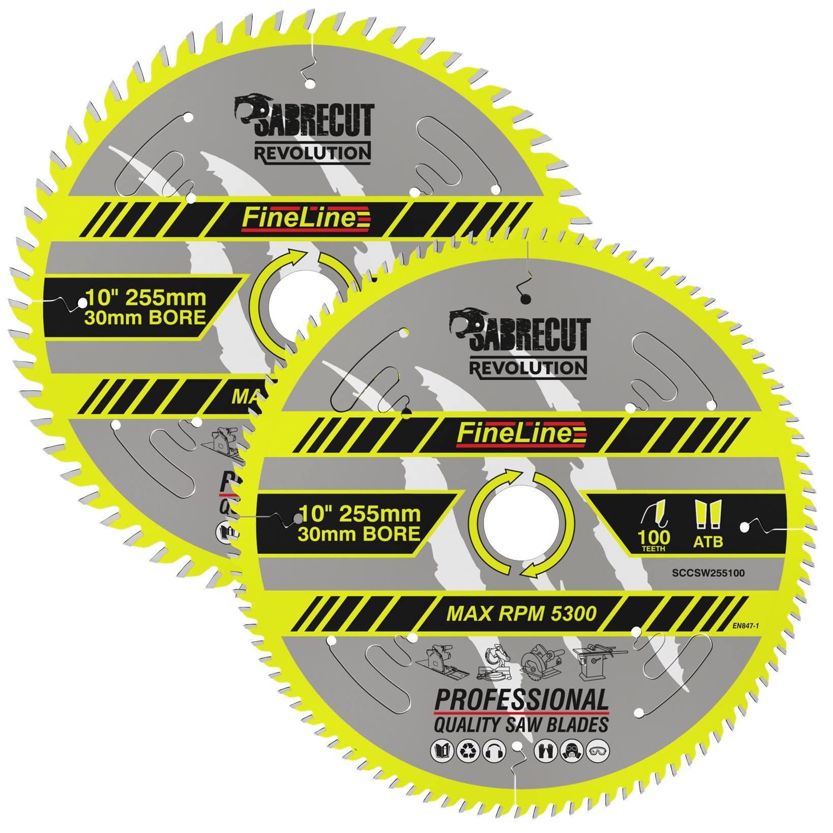 2 x SCCSW255K1 SabreCut 255mm 60T and 100T x 30mm Bore FineLine Thin Kerf Wood Plywood MDF Chipboard Cross Cutting and Rip Cutting Saw Blades
