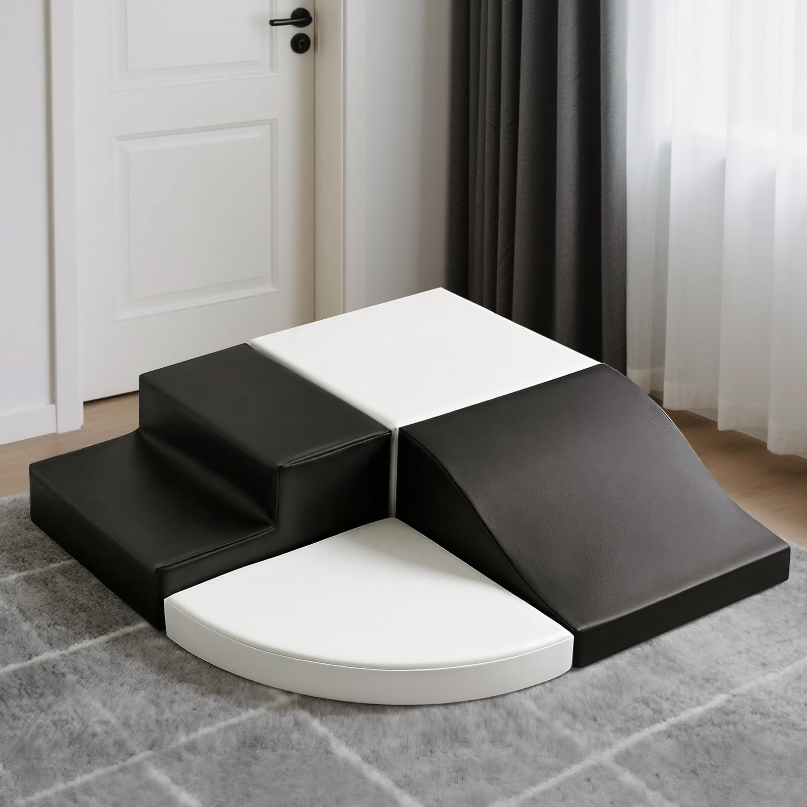 Photo 1 of ***MISSING ONE FOAM PIECE -SELLING AS INCOMPLETE*** TODIBY 3-Piece Soft PU Leather Toddlers Climbing Toys, Baby Foam Climbing Blocks for Toddlers 3, Indoor Climb and Crawl Activity Play Set, Foam Play Gym Climbing Structures (Black and White)