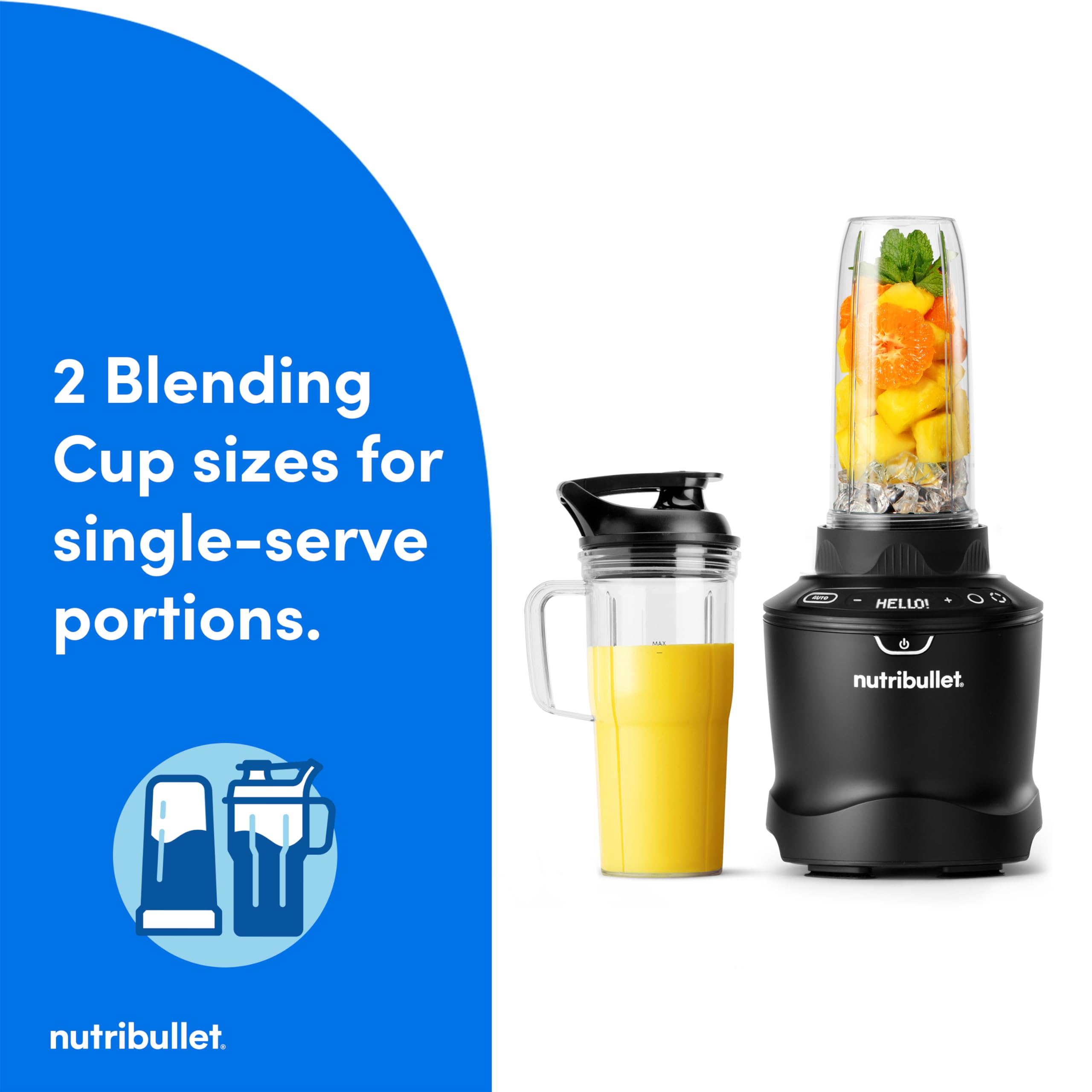 Combo de licuadora nutribullet® SmartSense, 1400 W, jarra de 64 oz, tazas de 32 oz y 24 oz, 5 velocidades, batidos, hielo y fruta congelada, leche de nueces, sopa, negro mate, NBF50700AK