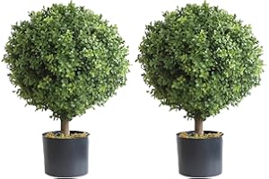 Silk Tree Warehouse Company Inc Two 2 Foot Outdoor Artificial Boxwood Ball Topiary Bushes Potted Plants 16 inches Wide