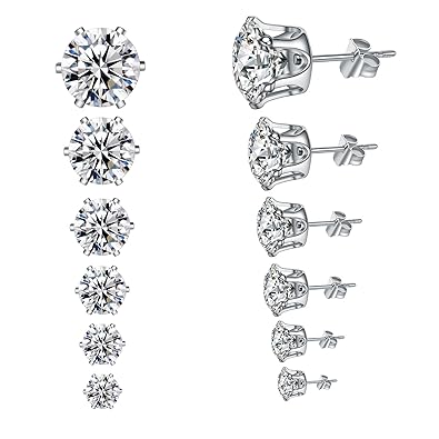 Surgical Grade Stainless Steel Cubic Zircon Stud Earrings Hypoallergenic