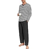 PrinStory Men's Pajamas Set Long Sleeve Pjs 2 Piece Comfy Pajama Sleepwear Henley Loungewear Sets with Pockets