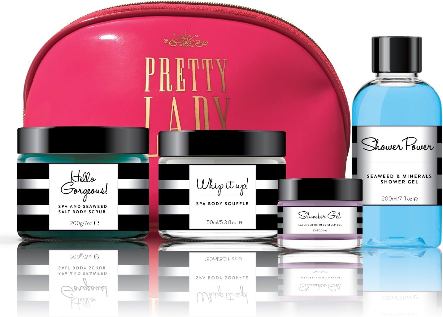 Bath and Body Gift Set Works as the Perfect Gift for Women - 5 in 1 Spa Gift Basket - Natural Body Butter Scrub Shower Gel Sleep Gel in a Pink Bag - Luxury Ocean Spa Scent