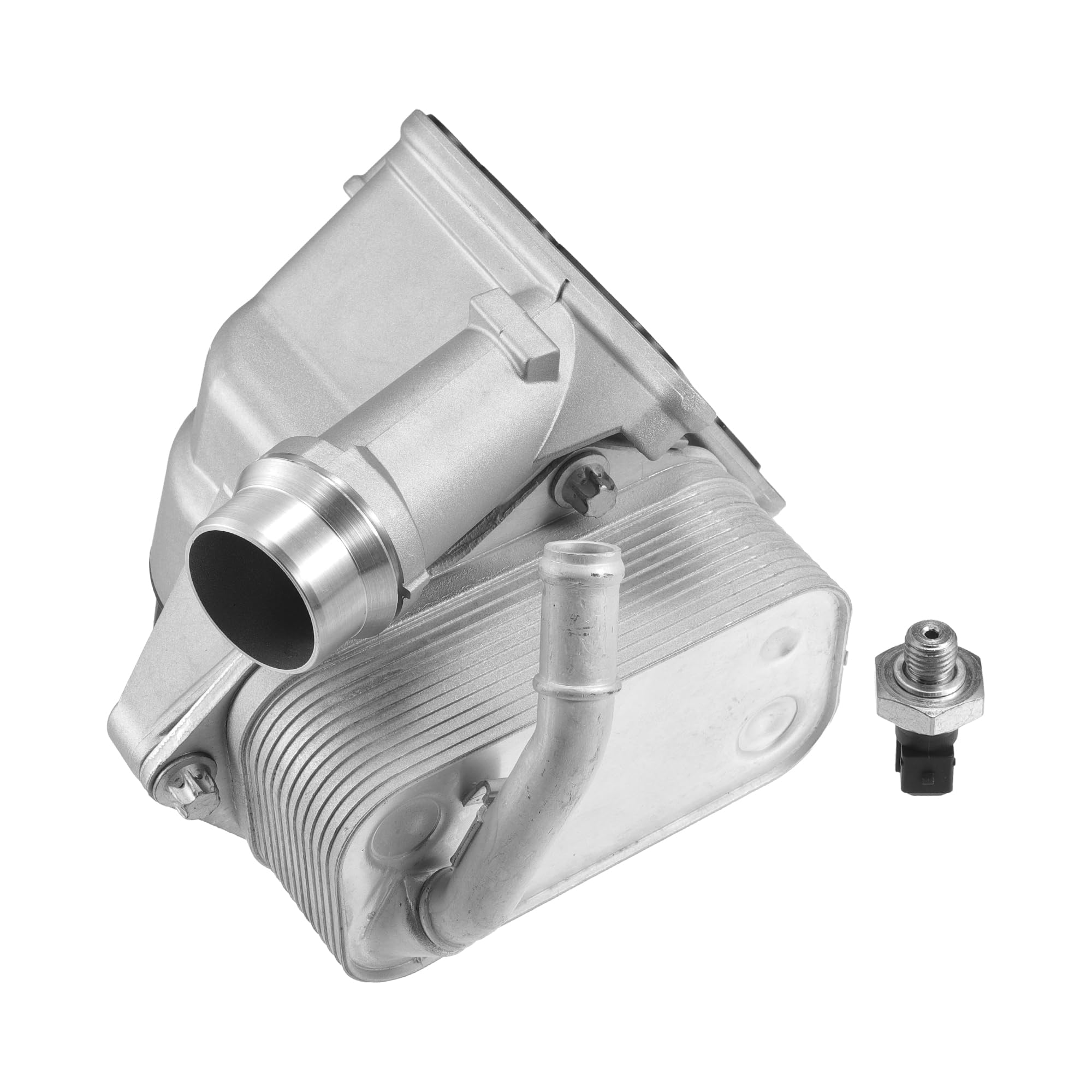 Photo 1 of INFINAUTO Engine Oil Cooler Oil Filter Housing Adapter Assembly Oil Cooler with Oil Cooler Sensors No.11428642289 for BMW 128i 135i 135is Upgraded Aluminum Alloy Silver Tone, 1 Set