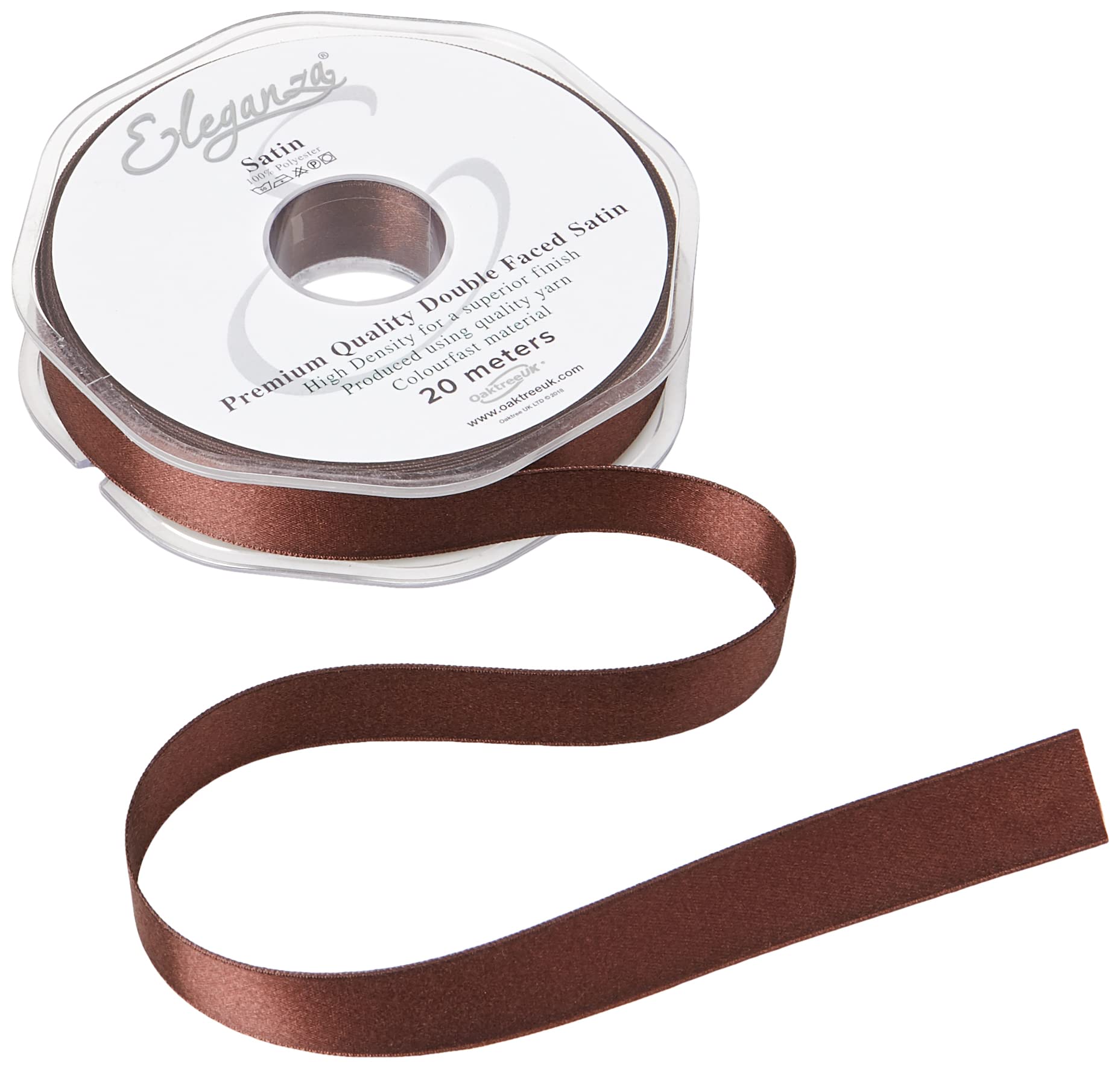 ELEGANZA Double Faced Satin 15mm x 20m Chocolate No.58, 15 mm x 20 m