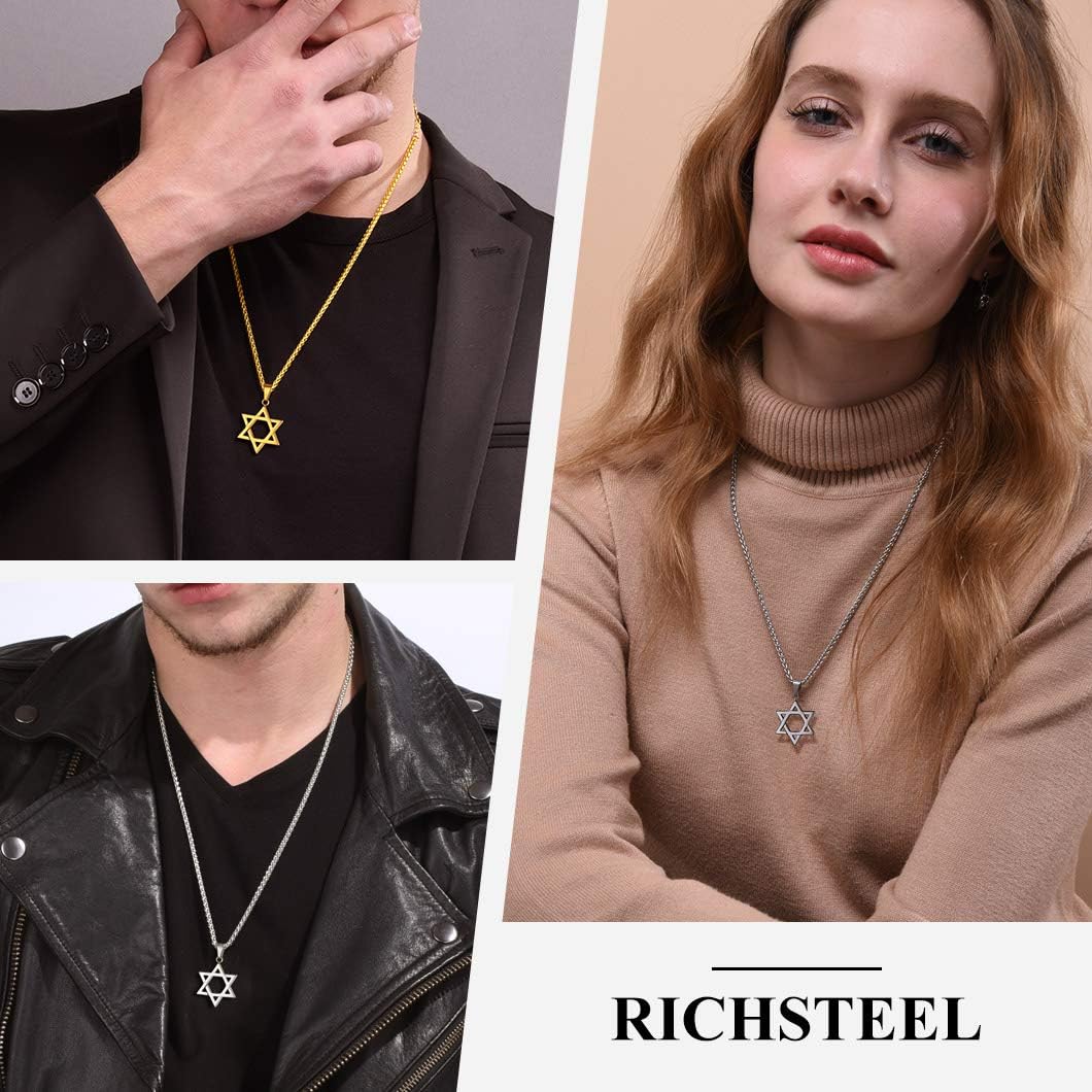 Richsteel Mens Pendants Star of David Pendant Necklace Men Stainless Steel Jewish Gifts Jewellery for Women - Image 3