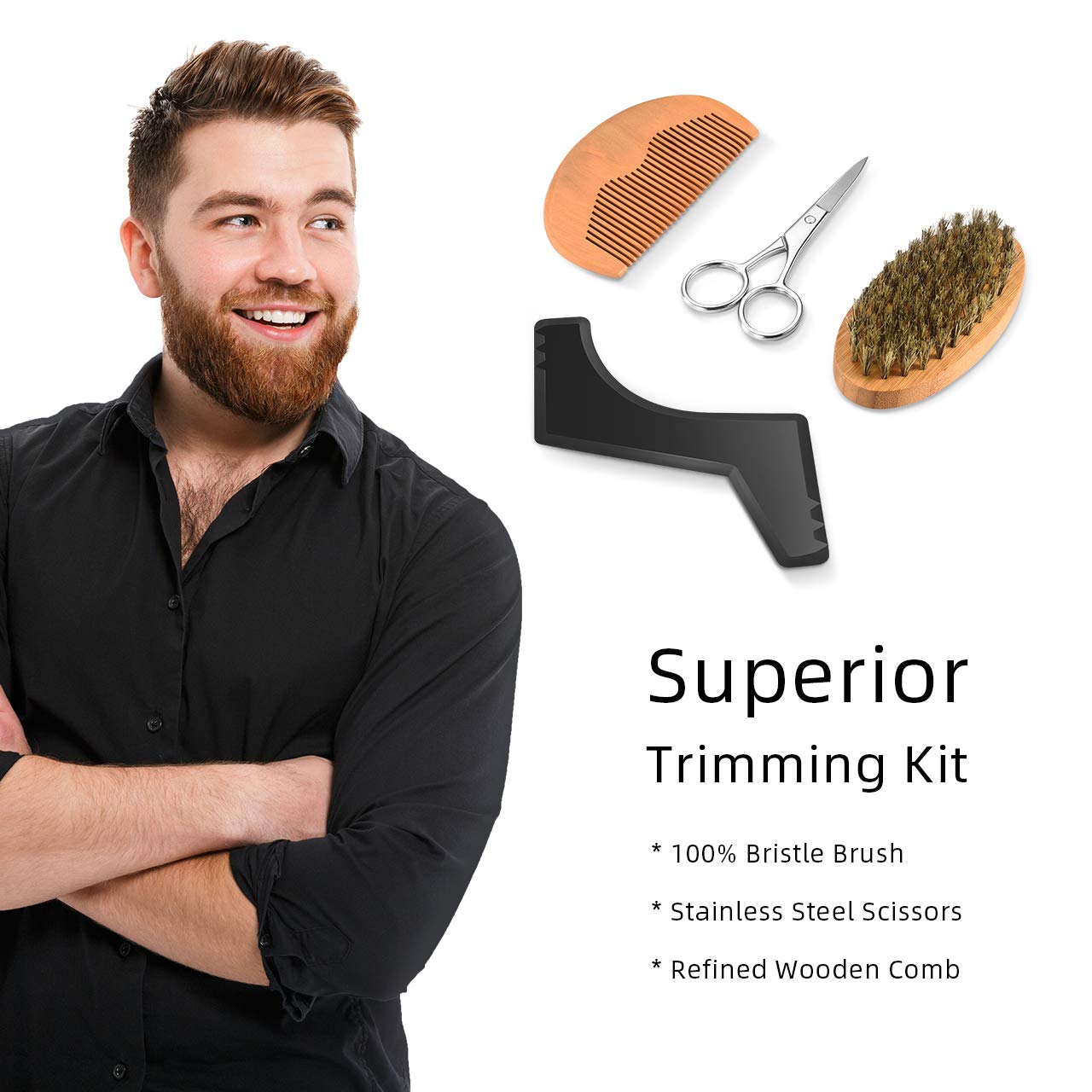 ATMOKO Beard Kit, 9 in 1 Beard Grooming Kit for Men Beard Care with Beard Shampoo, Oil,Conditioner, Comb, Brush, Scissor, Apron, Shaping Tool and Storage Bag, Good Gift for Husband,Boyfriend and Dad