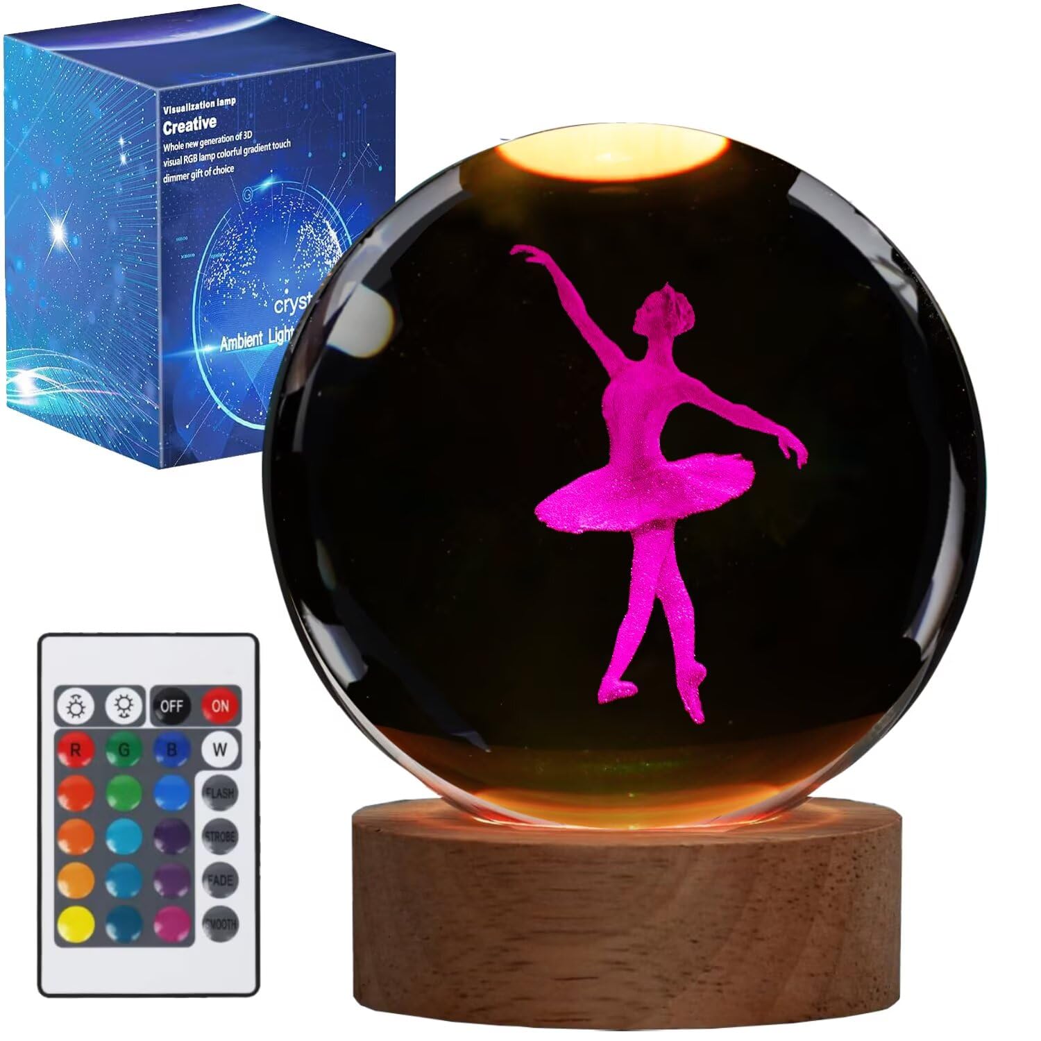 Photo 1 of Ballet Night Light, Dance Recital Gifts, K9 3.15 Inch (80mm) Crystal Ball Lamp with 16 Colors Remote Upgraded Lamp for Birthday Xmas Cool Fairygirl Figurines Gifts for Ballerina Girls Room Decor