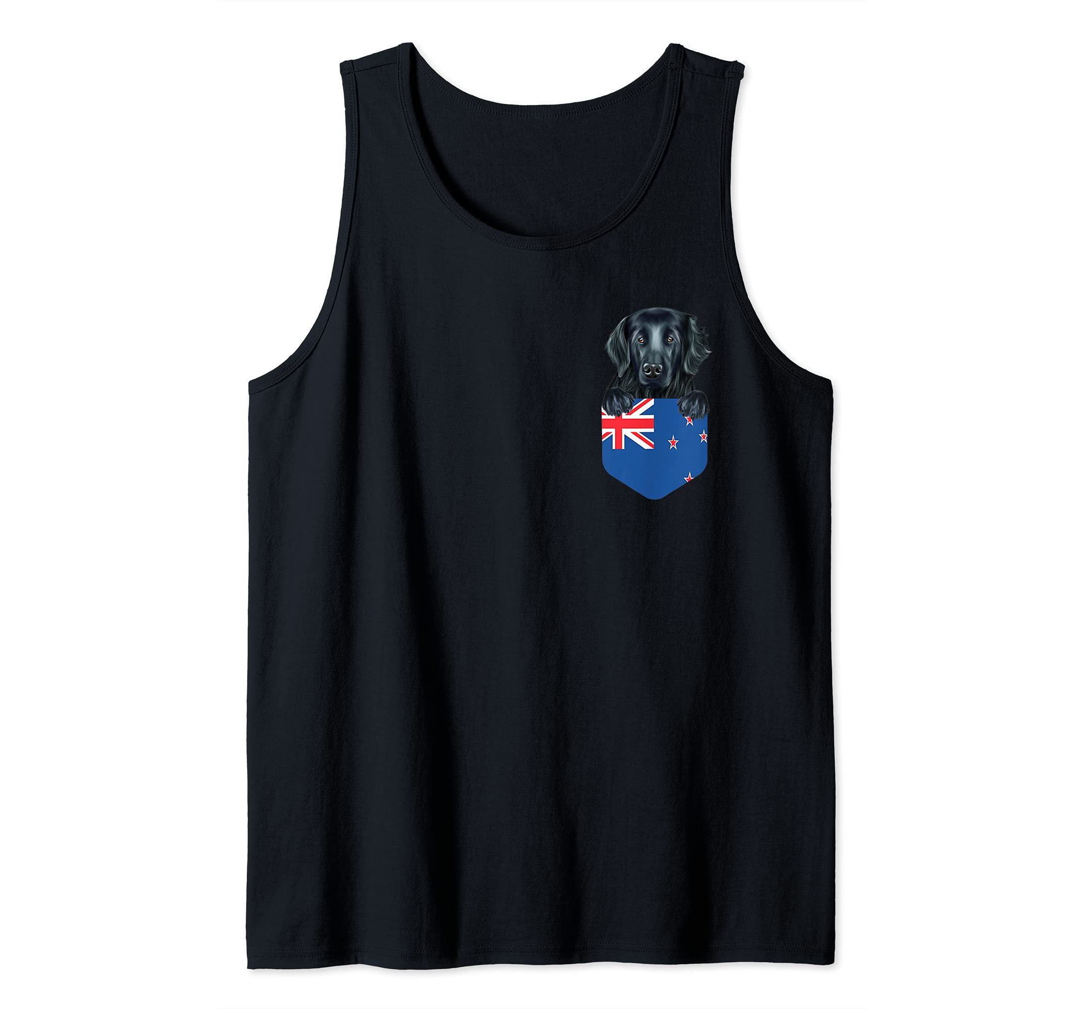 New Zealand Flag Flat-Coated Retriever Dog In Pocket Tank Top