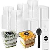 JMIATRY 100 Count 12 oz Square Plastic Dessert Cups with Lids and Spoons Clear Dessert Cup 12 oz Plastic Parfait Cups for Cup