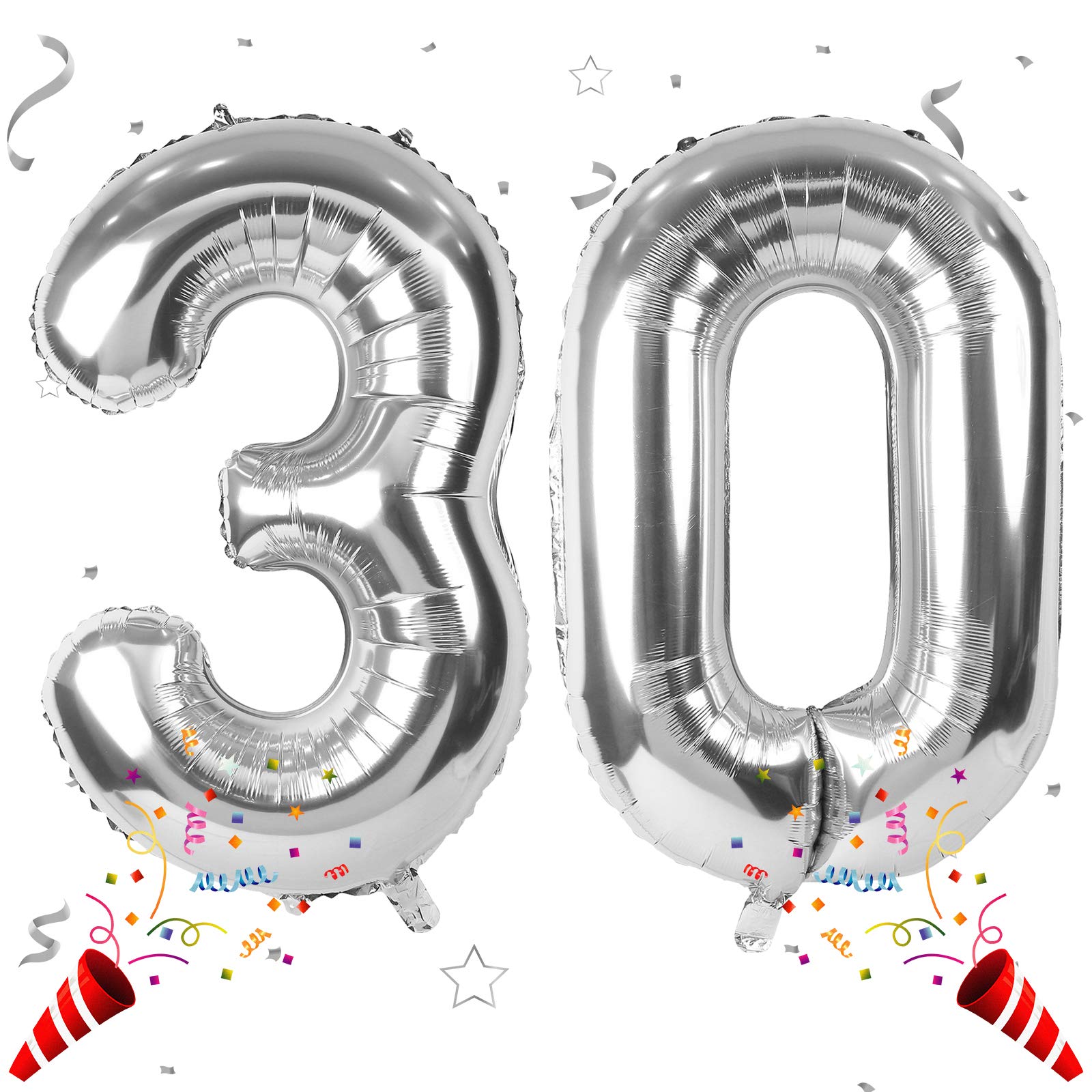 30th Birthday Balloons - 2pcs 3" & 0" Foil Helium & 40" Mylar Big Number 30 for Party Decorations