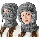 3 in 1 Beanie Hat with Scarf and Mask, Women's Outdoors Windproof Scarf Hat, Knitted Ski Mask Set