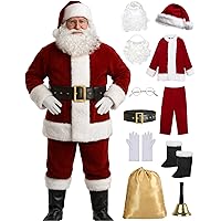 WHOBUY Men's Deluxe Santa Suit 11pc. Christmas Adult Santa Claus