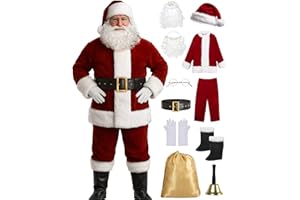 WHOBUY Men's Deluxe Santa Suit 11pc. Christmas Adult Santa Claus