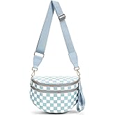 hibear Checkered Crossbody Bag Spacious Bum Bags for Women Nylon Crossbody Fanny Packs Checkered Purse Belt Wallet