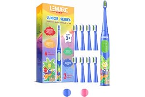 LEMARC USA Supersonic Kids Electric Toothbrush 8 Dupont Brush Heads, USB Rechargeable, Vibration Speed Control Plus Massage Mode, 2 Min Timer, Waterproof, for Age 3+
