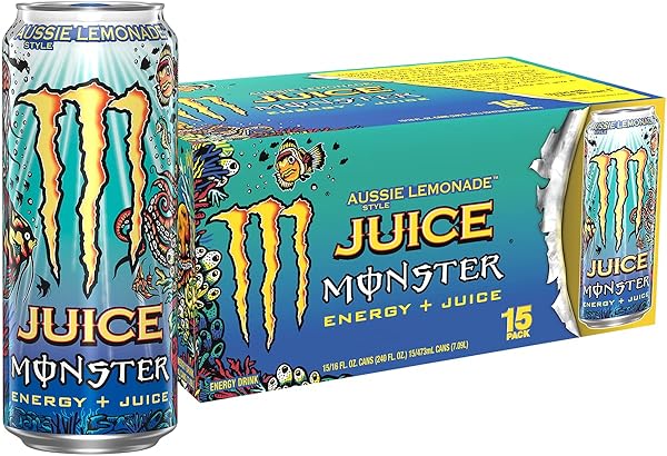 MONSTER ENERGY JUICE AUSSIE STYLE LEMONADE, ENERGY + JUICE, 16 OZ (PACK OF 15)