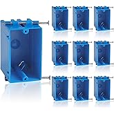 10-Pack Single Gang Electrical Box, New Work Box 1 Gang, Blue New Work Electrical Nail Outlet Box, 18 cu. in, Switch/Outlet Box PVC Electrical Junction Box for Residential Commercial Job Applications